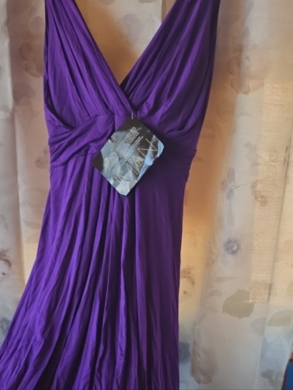 IMAN Purple V-Neck Pleated Maxi Dress